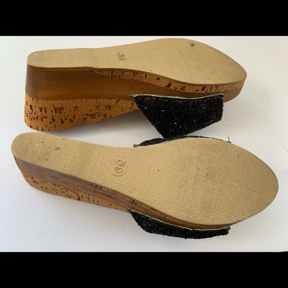 Sparkling black sequined wedges with cork platform summer sandals EUR 39 US 9 - Picture 6 of 6